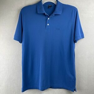 Hugo Boss Mens Pima Cotton Polo Shirt Blue Short Sleeve Logo Preppy Monochrome L